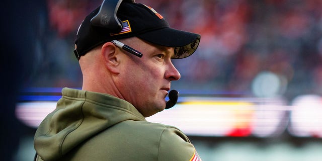 Head coach Nathaniel Hackett of the Denver Broncos looks on from the sidelines against the Las Vegas Raiders during the second half at Empower Field at Mile High on November 20, 2022 in Denver, Colorado. 