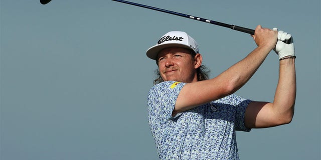 Cameron Smith of Australia plays his tee shot on the 17th hole at the PIF Saudi International at Royal Greens Golf and Country Club Feb. 3, 2023, in Al Murooj, Saudi Arabia. 