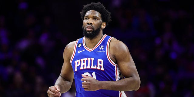 Joel Embiid of the Philadelphia 76ers against the Philadelphia 76ers at Wells Fargo Center Feb. 27, 2023, in Philadelphia. 