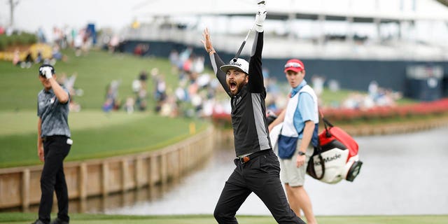 Hayden Buckley of the U.S. reacts on the 17th green during the first round of the Players Championship at TPC Sawgrass March 9, 2023, in Ponte Vedra Beach, Fla. 