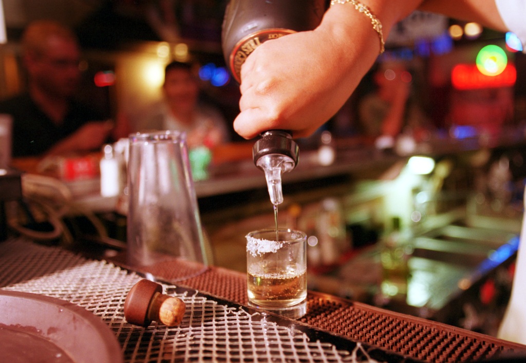 A shot of tequila is poured in La Hacienda in El Paso, Texas. 