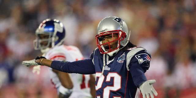 Cornerback Asante Samuel of the New England Patriots celebrates after breaking up a New York Giants pass during Super Bowl XLII on Feb. 3, 2008, at the University of Phoenix Stadium in Glendale, Arizona.