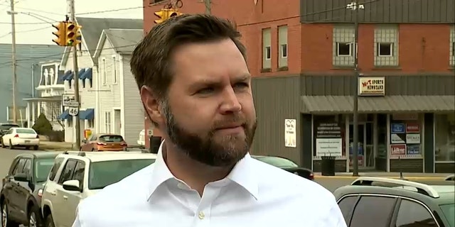 Sen. JD Vance, R-Ohio holding a media availability in East Palestine, Ohio