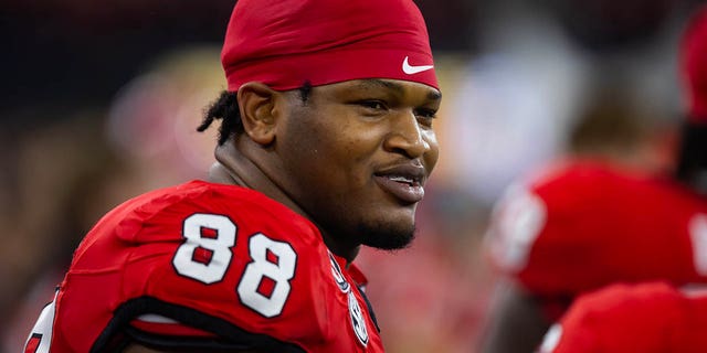 Georgia Bulldogs defensive lineman Jalen Carter, #88, against the TCU Horned Frogs during the CFP national championship game at SoFi Stadium in Inglewood, California, Jan. 9, 2023.