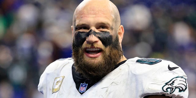 Lane Johnson of the Philadelphia Eagles walks off the field after a win over the Indianapolis Colts at Lucas Oil Stadium Nov. 20, 2022, in Indianapolis.