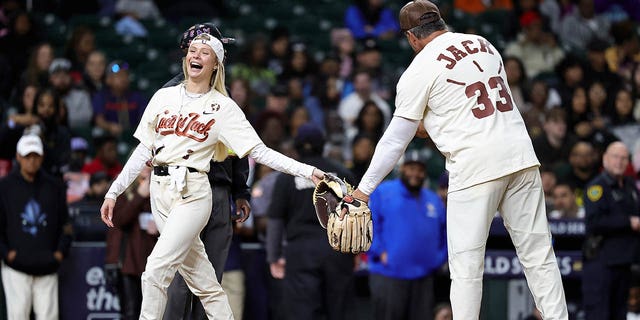 Josie Canseco, left, and Jose Canseco are seen during the 2023 Cactus Jack Foundation HBCU Celebrity Softball Classic at Minute Maid Park on Feb. 16, 2023 in Houston.