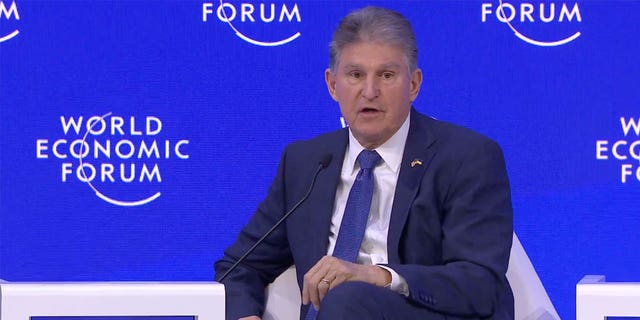 Sen. Joe Manchin speaks during a panel discussion at the World Economic Forum in Davos, Switzerland on Jan. 17, 2023.