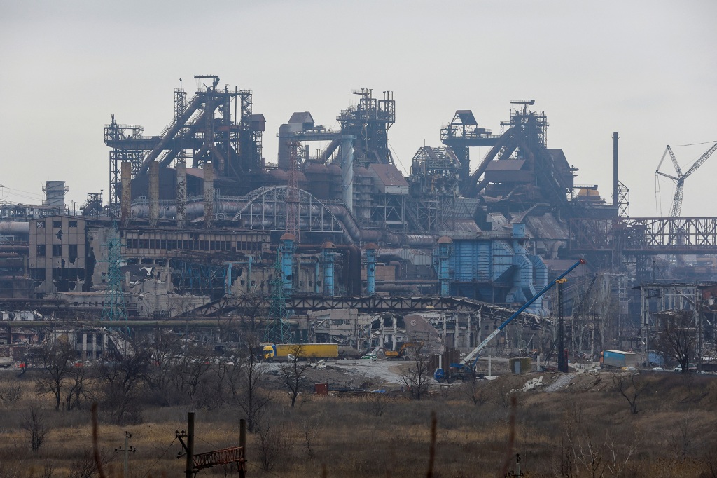 A view shows Azovstal steel mill destroyed in the course of Russia-Ukraine conflict in Mariupol, Russian-controlled Ukraine, on March 16, 2023.