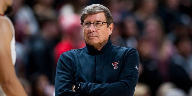 Head coach Mark Adams watches during the Georgetown game at United Supermarkets Arena on Nov. 30, 2022, in Lubbock, Texas.