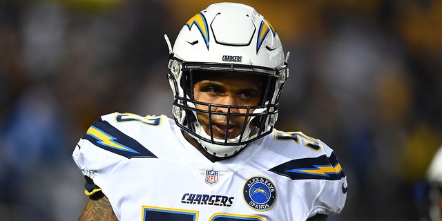 Mike Pouncey of the Los Angeles Chargers warms up prior to a game against the Pittsburgh Steelers at Heinz Field Dec. 2, 2018, in Pittsburgh.