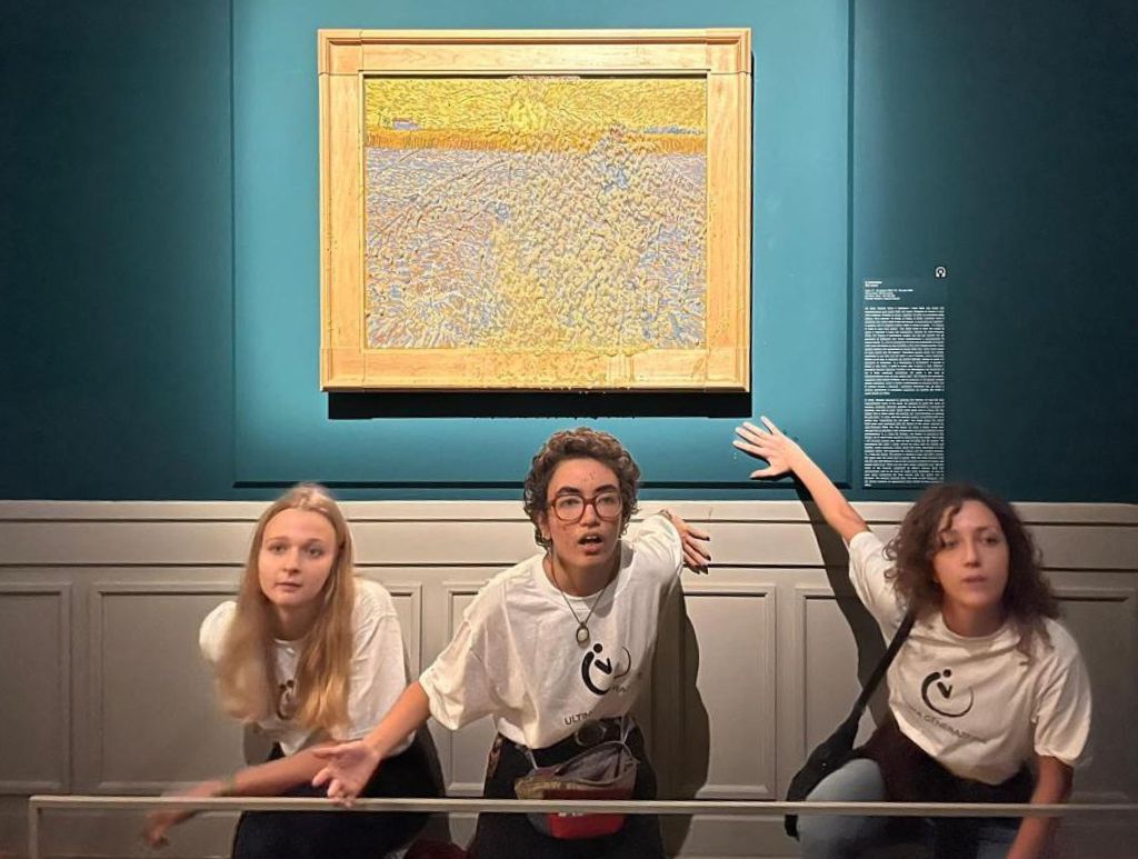 Last Generation climate activists glue themselves to "The Sower" by Vincent Van Gogh
