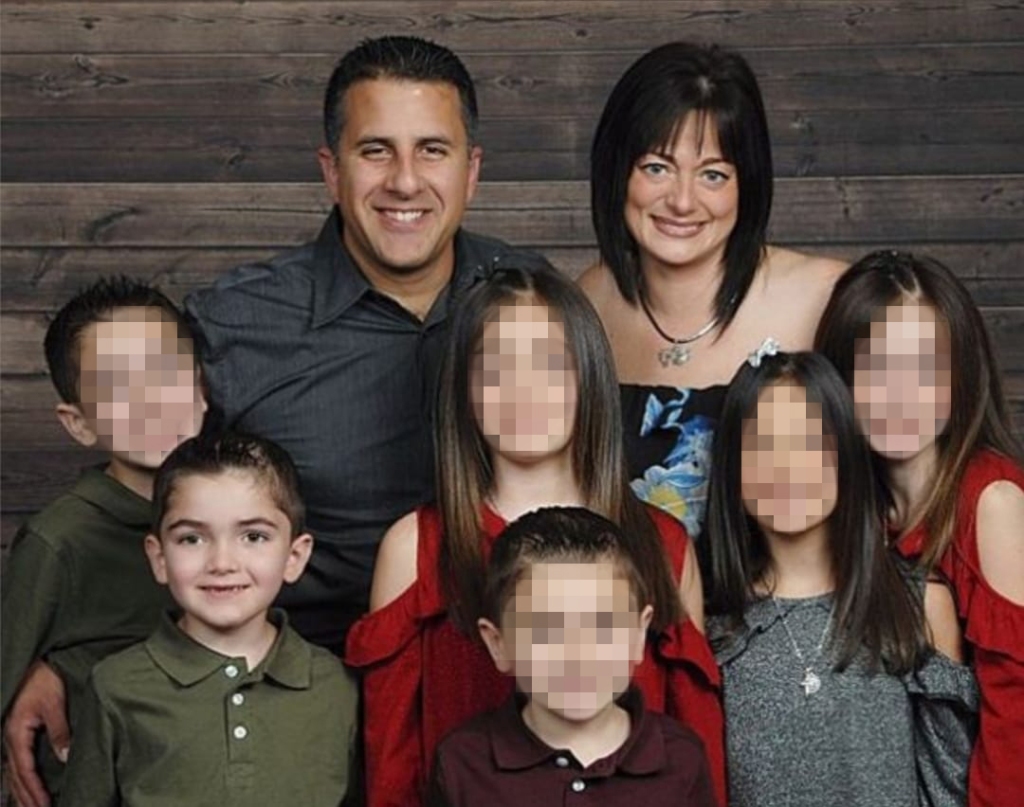 Michael Valva, top left, and Angela Pollina, are pictured with their blended family.