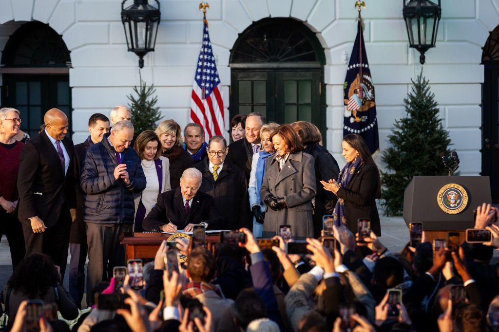 President Biden signs the Respect for Marriage Act at the White House in December. 