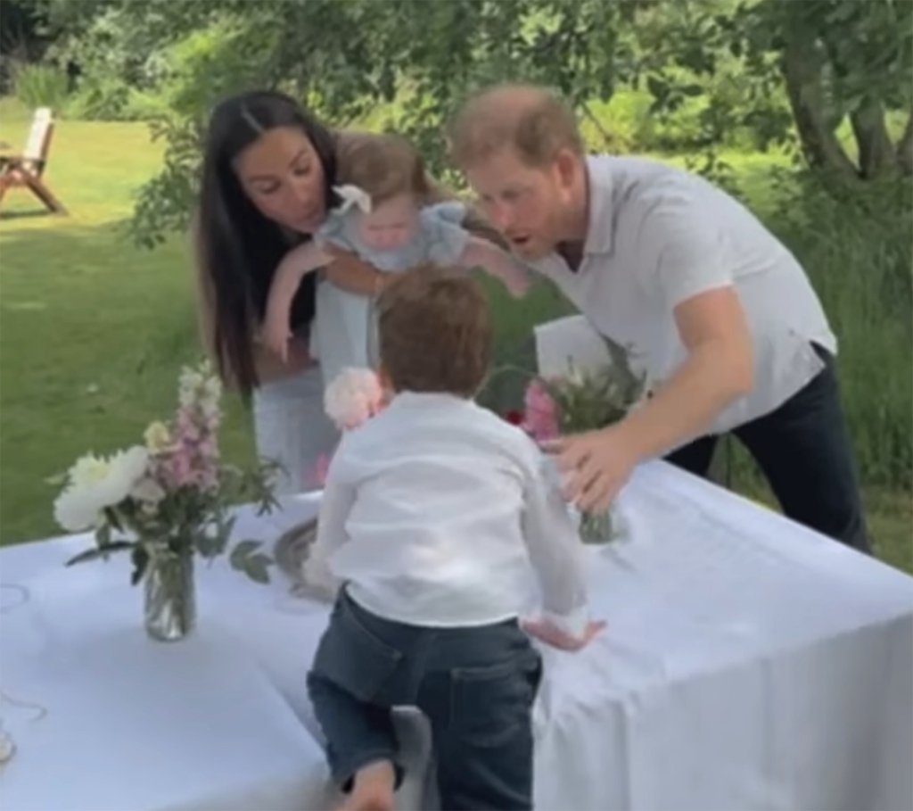 Meghan, Lili, Archie and Harry in scenes from Netflix doc.