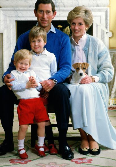 Prince Charles, Prince of Wales and Diana, Princess of Wales at home in Kensington Palace with their sons Prince William and Prince Harry.