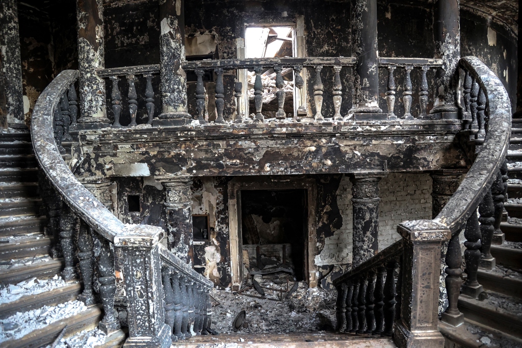 A view inside the Mariupol theater damaged during fighting in Mariupol.