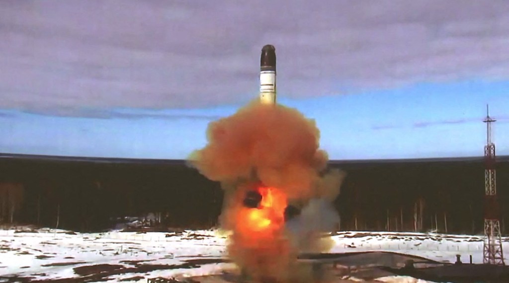 A still image of a Russian ballistic missile test.