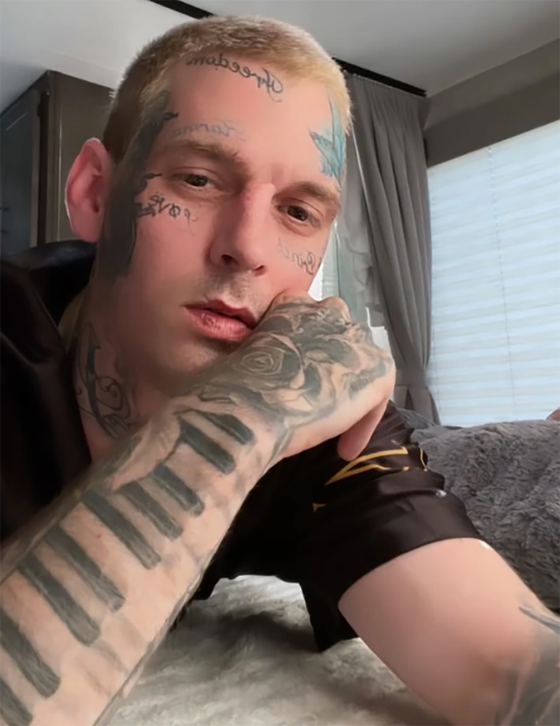 Aaron Carter covered in tattoos in a selfie shortly before his death.