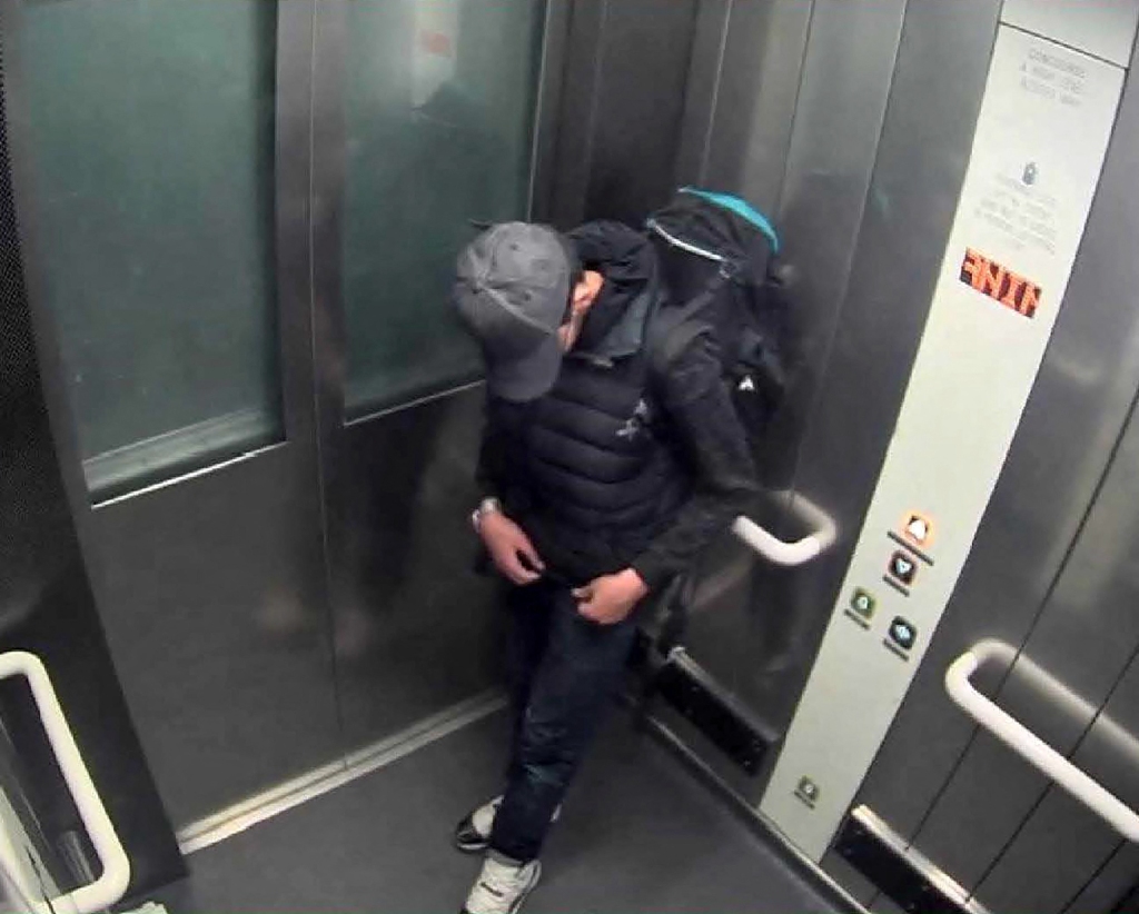 suicide bomber Salman Abedi carrying a rucksack in the lift at Victoria Station in Manchester.