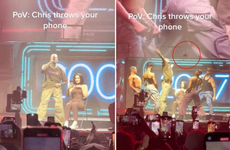 Chris Brown chucks fan’s phone during lap dance on stage
