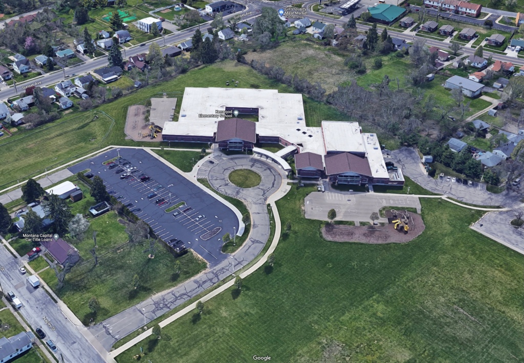 Aerial view of Kenwood Elementary School in Springfield, Ohio.