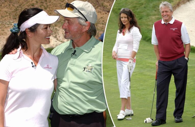 Michael Douglas flashes Catherine Zeta-Jones when playing golf