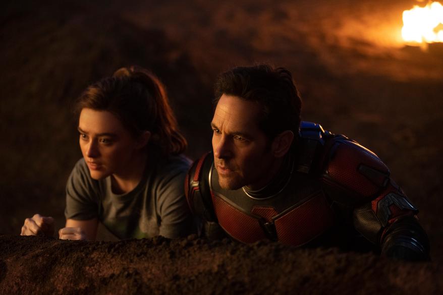 Kathryn Newton, left, and Paul Rudd in a scene from "Ant-Man and the Wasp: Quantumania."