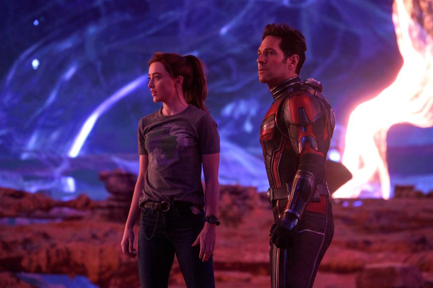 Kathryn Newton, left, and Paul Rudd in a scene from "Ant-Man and the Wasp: Quantumania."