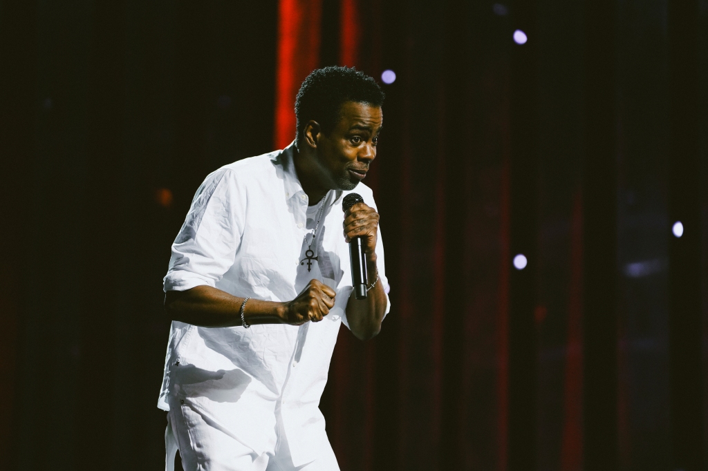 This image released by Netflix shows Chris Rock during a performance his comedy special "Chris Rock: Selective Outrage" at the Hippodrome Theater in Baltimore, Md. 