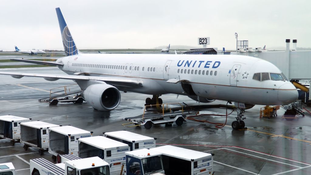 An United Airlines plane is parked at the gate on April 23, 2019, at Boston Logan International Airport.