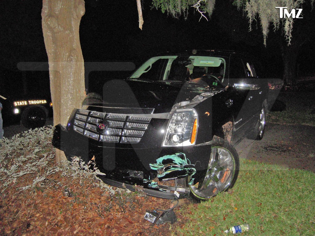 Tiger Woods' car after he crashed it into a tree