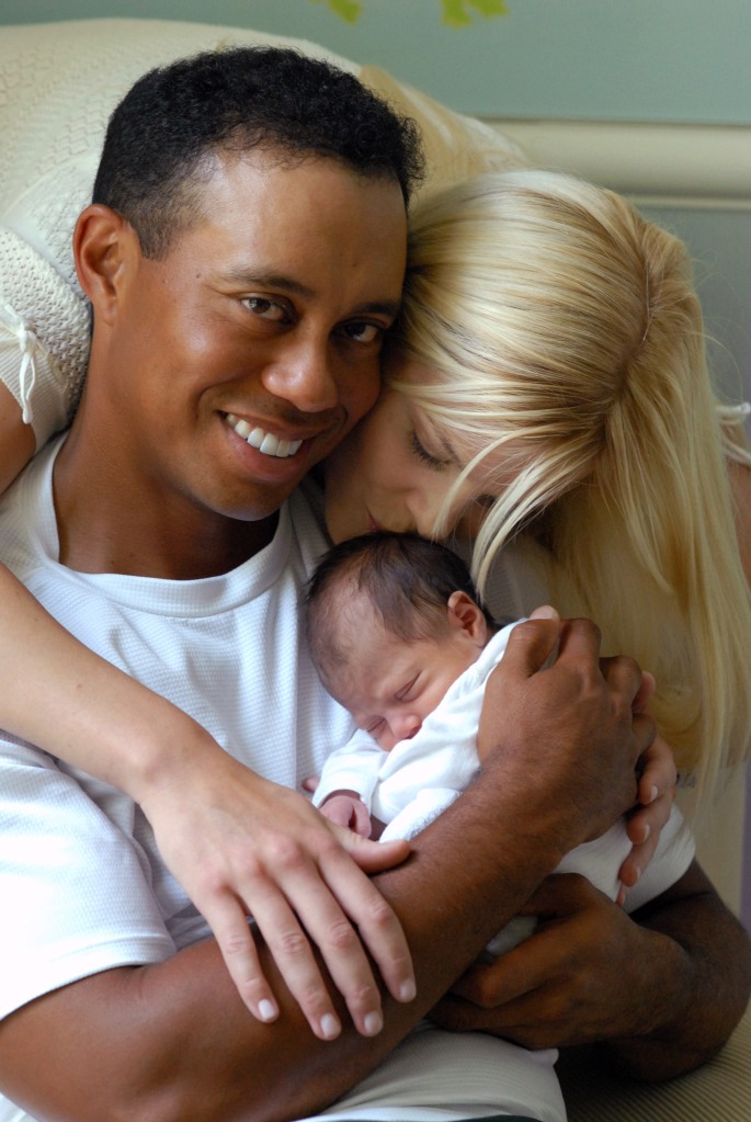 Tiger Woods and Elin Nordegren with newborn daughter Sam