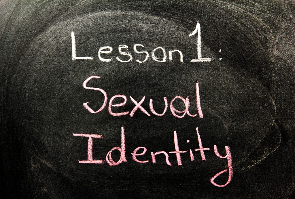 A blackboard with 'Lesson 1: Sexual Identity' written on it
