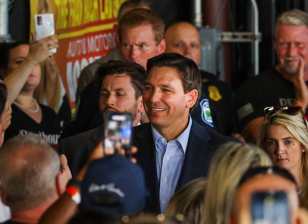 Gov. Ron DeSantis greeting supporters in Florida on March 8.