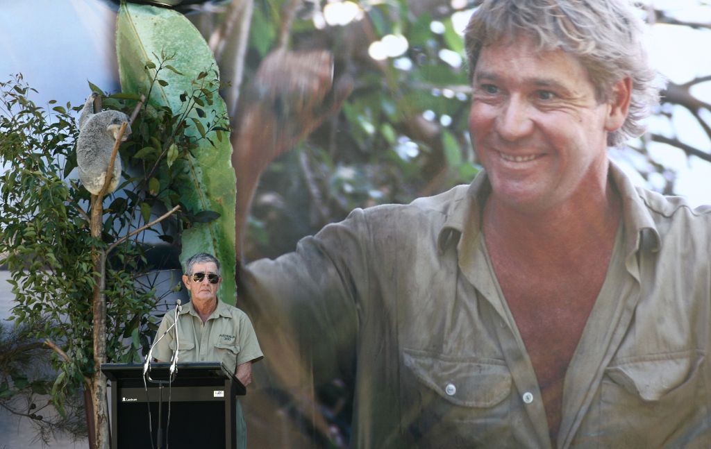 Steve Irwin's father Bob speaks about his son at the memorial service for The Crocodile Hunter, held in the Crocoseum at the Australia Zoo on the Sunshine Coast, Queensland, September 20, 2006.