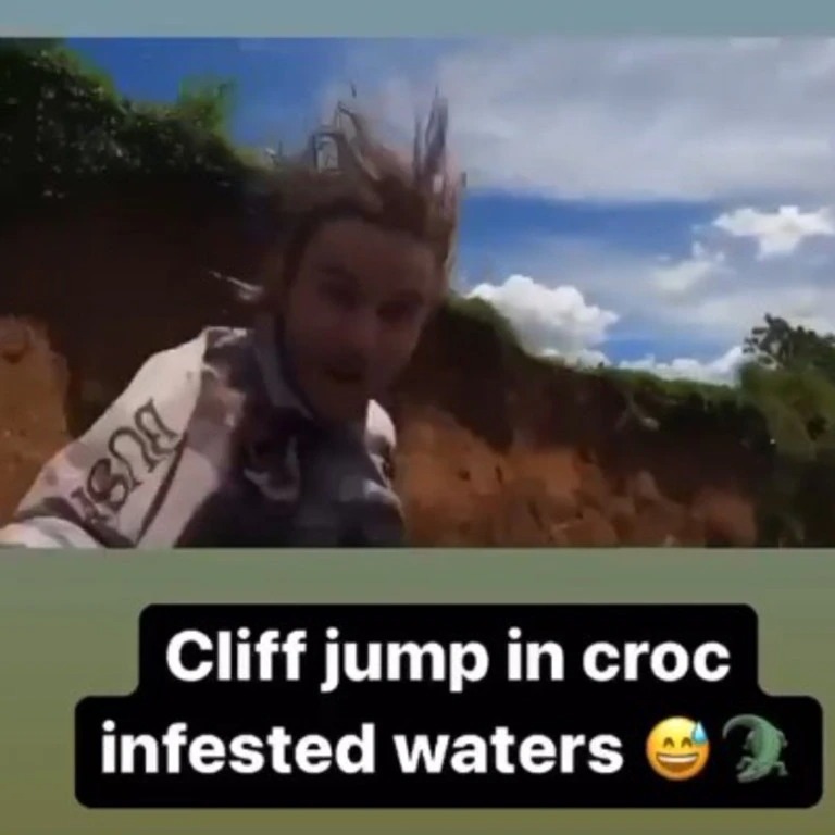 Cassowary Coast Instagrammer Daniel Colombini jumps from a cliff into crocodile infested waters.
