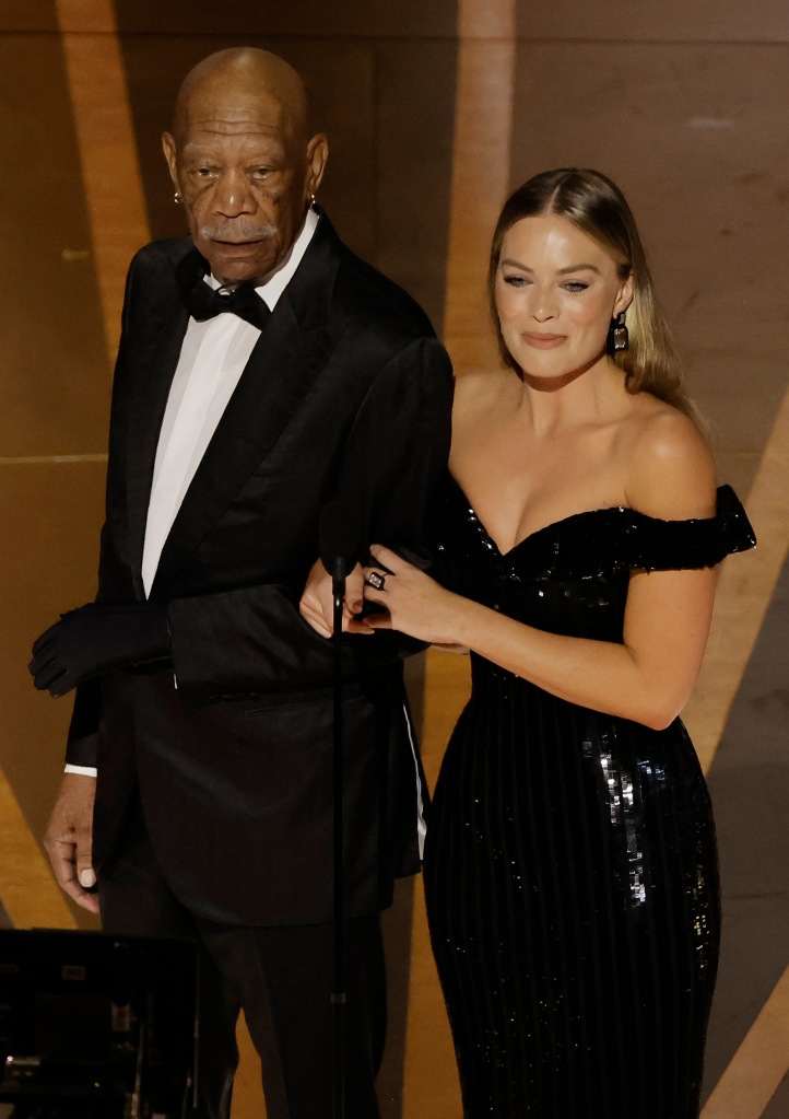Morgan Freeman wears a glove on his paralyzed hand.