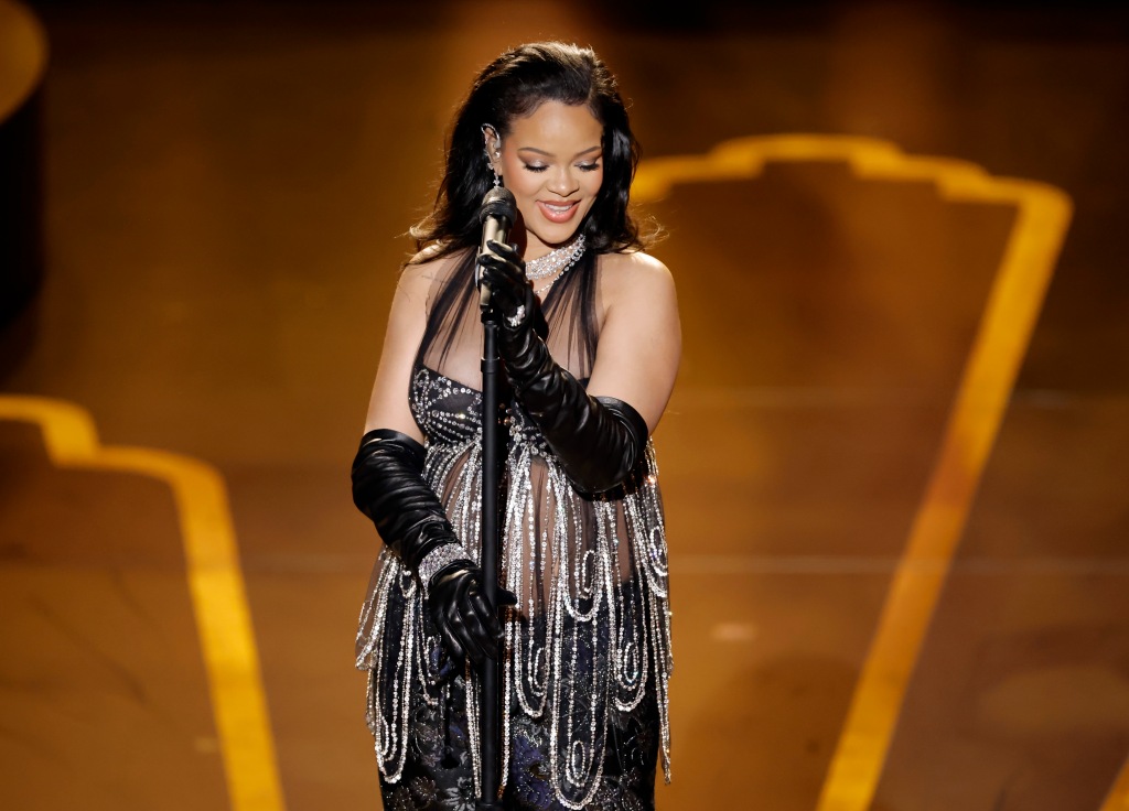 Rihanna on stage at the Oscars