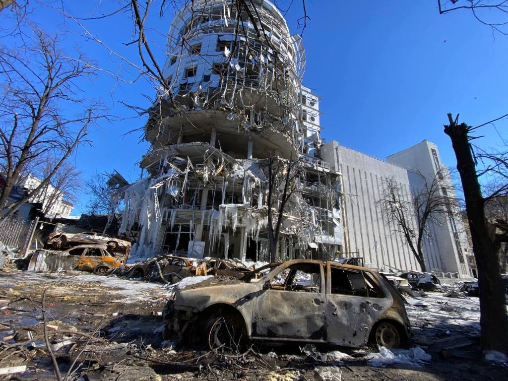 Destroyed building in Ukraine.
