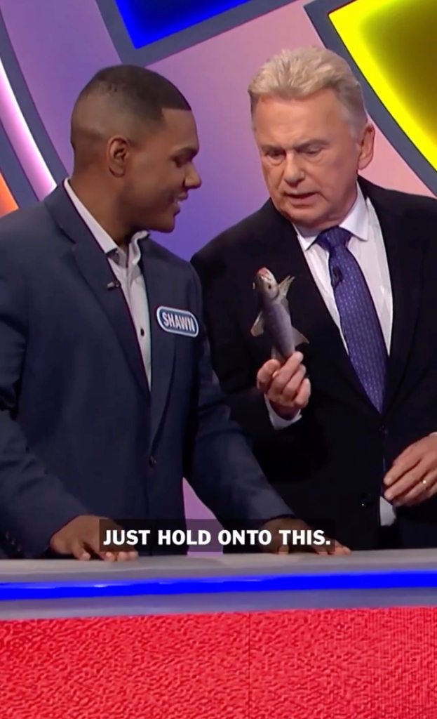Later in the show, Laumb moved on to the bonus round of the game show and as Sajak was coming over to congratulate the winner, he turned to another contestant and drew out a plastic fish. 