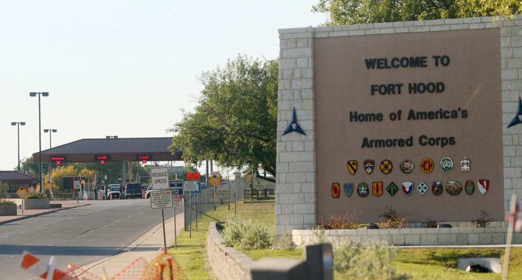 This Nov. 5, 2009 file photo shows the entrance to Fort Hood Army Base in Fort Hood, Texas, near Killeen, Texas.