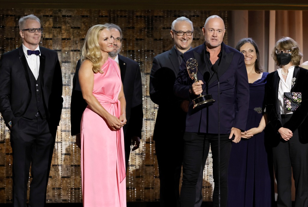 Michael Davies and crew from Jeopardy accept the award for Outstanding Game Show onstage during the 49th Daytime Emmy Awards at Pasadena Convention Center on June 24, 2022 