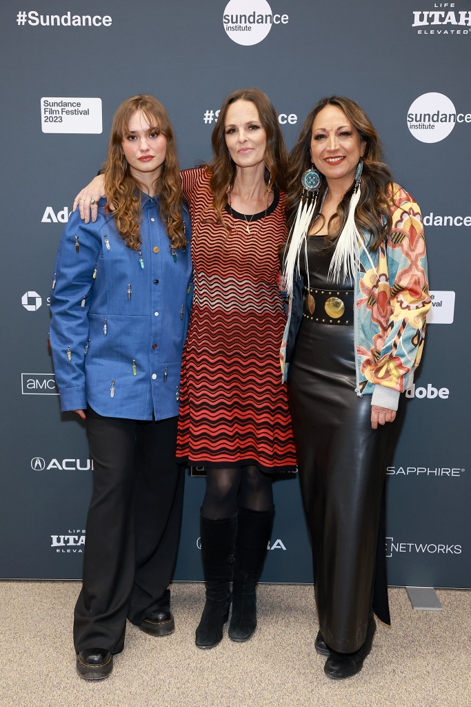 (L-R) Johnny Sequoyah, Producer Heather Rae, and Tamara Podemski attend the 2023 Sundance Film Festival "Fancy Dance" Premiere at Eccles Center Theatre on January 20, 2023 in Park City, Utah.