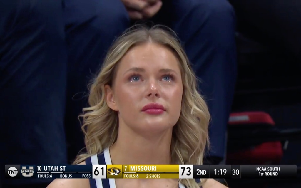A teary Ashlyn Whimpey mourns the end of Utah State's season. 