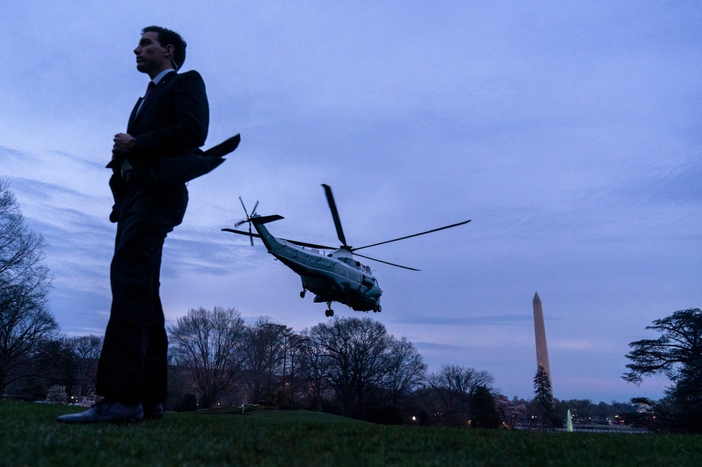 Marine One lifts off on March 17 from the White House to carry President Biden to his Delaware home. Unlike  the 2020 race, Biden will not be able to campaign from his Wilmington home during the 2024 contest. 