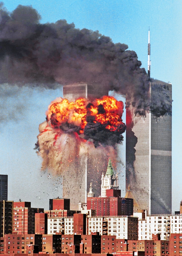 9/11 attacks on twin towers, fire and smoke from towers