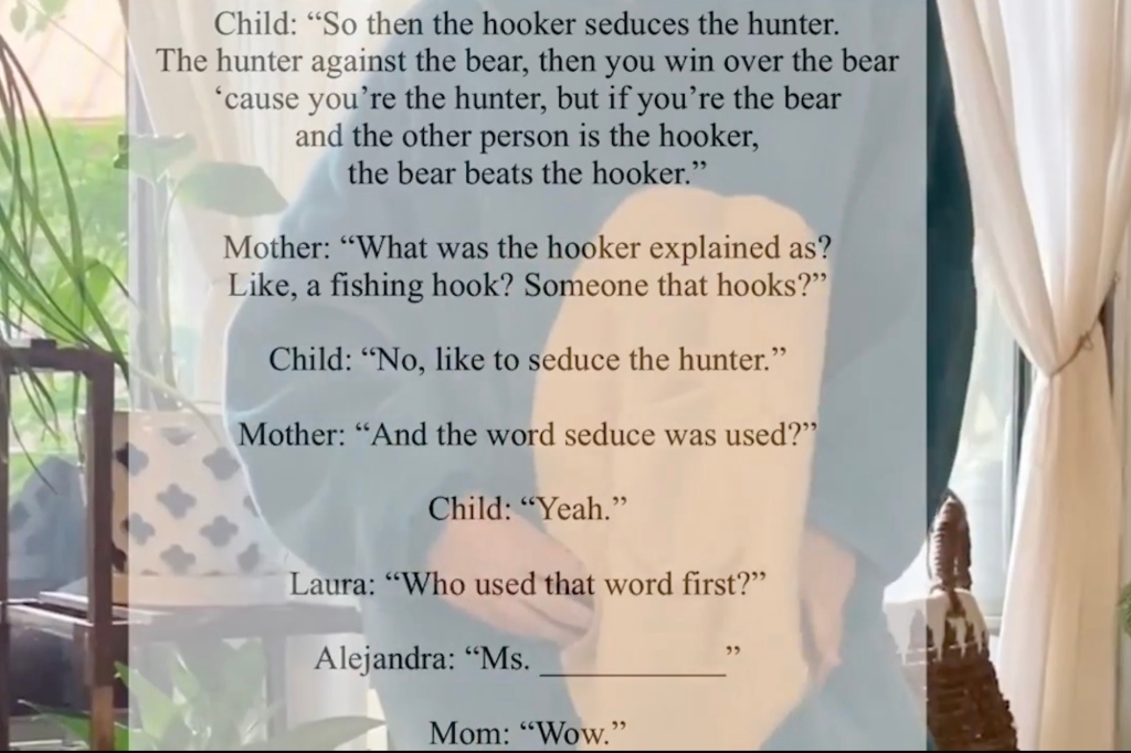 Excerpt from a video Laura Maria Gruber took of her 13-year-old daughter explaining the "Bear, Hooker, Hunter" game.