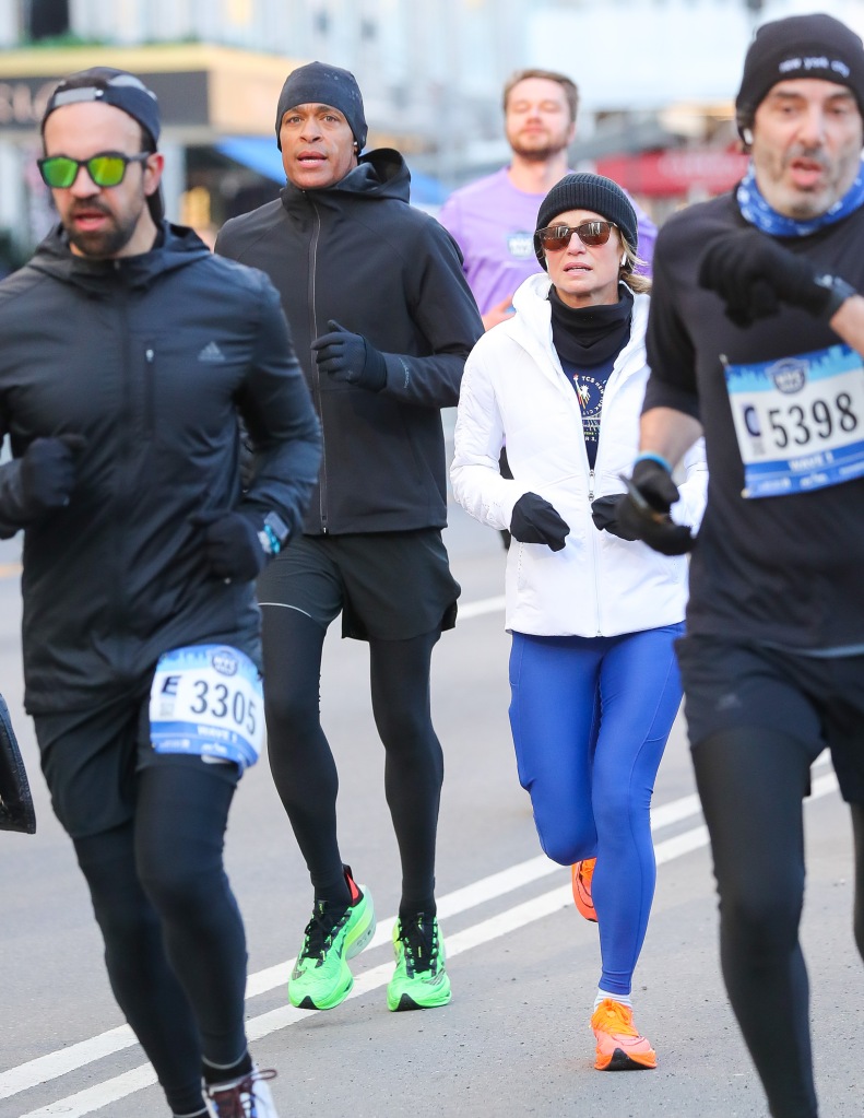 Amy Robach and T. J. Holmes seen running the NYC Half Marathon
 