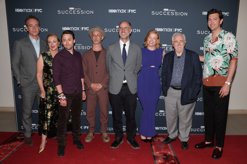 The "Succession" cast: Matthew Macfadyen, J. Smith Cameron, Kieran Culkin, Jeremy Strong, Jesse Armstrong, Sarah Snook, Brian Cox and Nicholas Braun. 