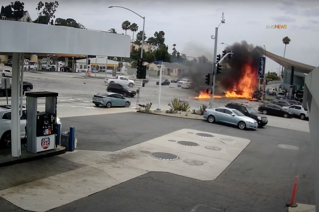 At least five people â including a pregnant woman and a baby â were killed and seven more were injured in a horrific, fiery crash involving multiple vehicles near a Los Angeles gas station Thursday.

The crash involved at least six cars and happened at around 1:40 p.m. at the intersection of La Brea and Slauson Avenues in Los Angelesâ Windsor Hills area, according to local reports.